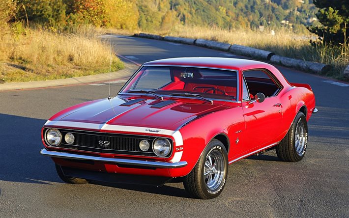 Chevrolet Camaro SS 350, retro cars, 1969 cars, muscle cars, red Camaro, Chevrolet