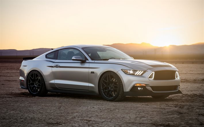 ford mustang, 2017, rtr, tuning, mustang, grau, ford, sonnenuntergang, amerikanische autos