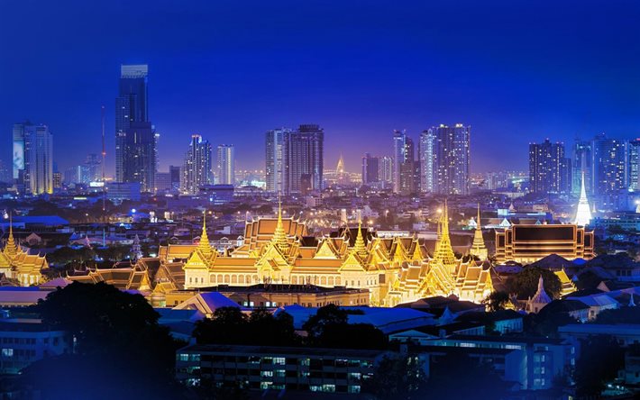Bangkok, Grand Palace, gece, Tayland, Asya