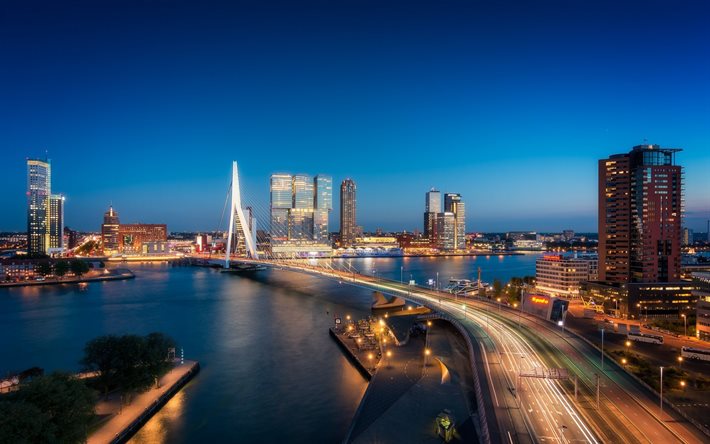 Rotterdam, Erasmusbrug, atirantado de puente, el río Maas, países Bajos, Holanda