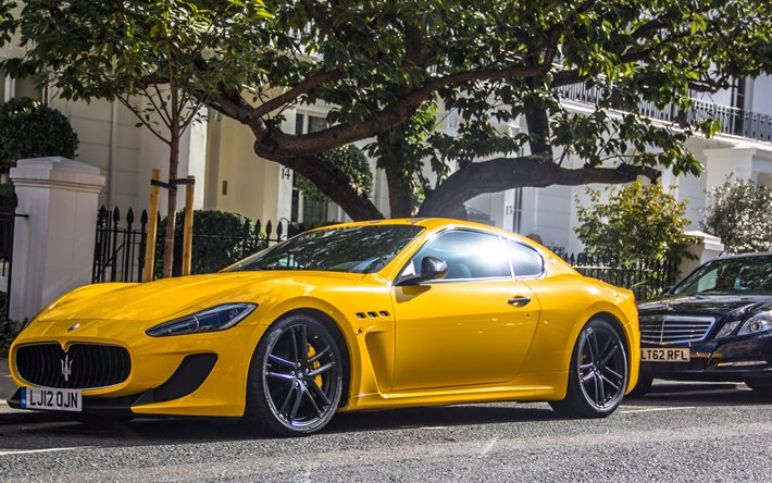 supercars, calles, 2015, Maserati GranTurismo, carretera, coupe, amarillo Maserati