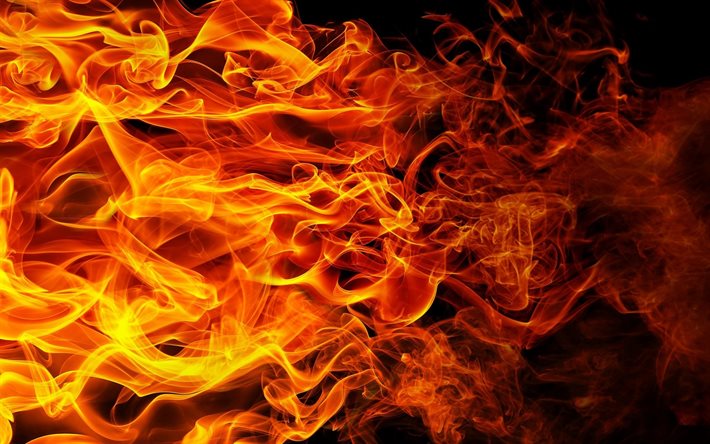 fire, flames, black background