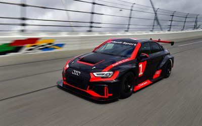 voitures de course, l'Audi RS3 LMS, chemin de câbles, en 2017, les voitures, le mouvement, l'Audi
