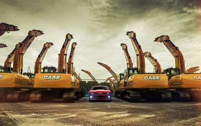 Case CX210B, hydraulic excavator, construction machinery, Chevrolet Camaro