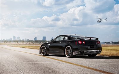 El Nissan GT-R R35, Vellano, tuning, supercars, negro GT-R de 2017, los coches, Nissan