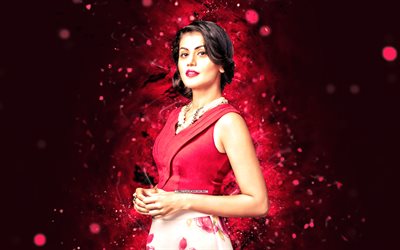 Taapsee Pannu, 4k, purple neon lights, indian actress, Bollywood, movie stars, artwork, picture with Taapsee Pannu, indian celebrity, Taapsee Pannu 4k