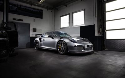 supercars, TechArt, optimización de 2016, el Porsche 911 GT3 RS de Carbono, garaje, gris porsche