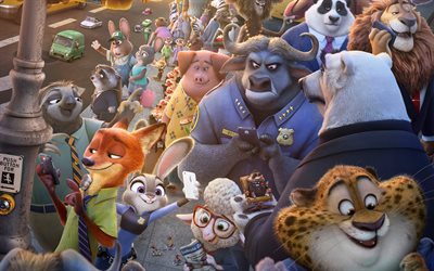 Zootopia, 2016, cartoon 2016, all characters, Disney, Nick Wilde, Judy Hopps