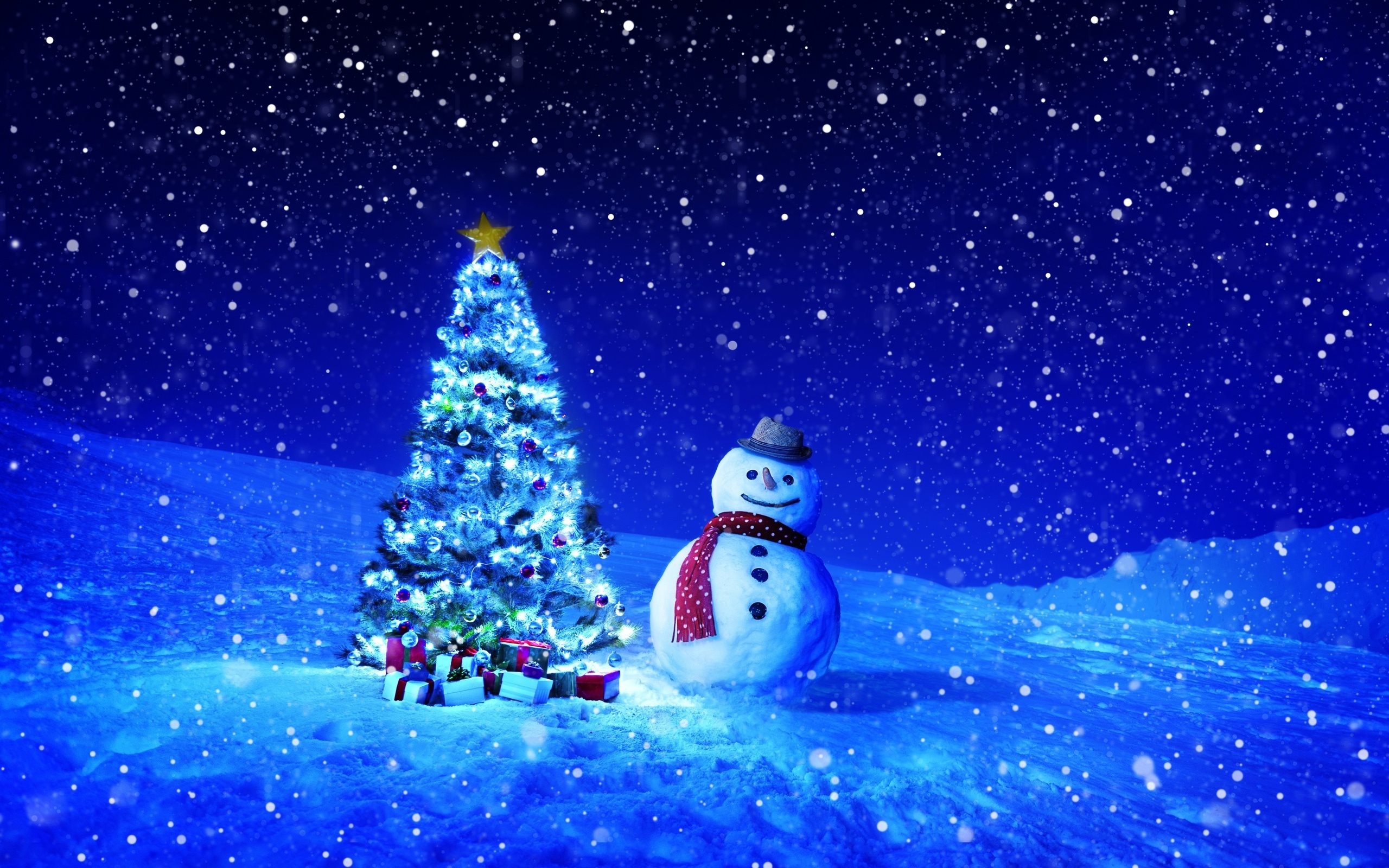 Sfondi Natalizi Neve.Scarica Sfondi Natale Pupazzo Di Neve Notte Nuovo Anno L Albero Di Natale Monitor Con Risoluzione 2560x1600 Immagini Sul Desktop