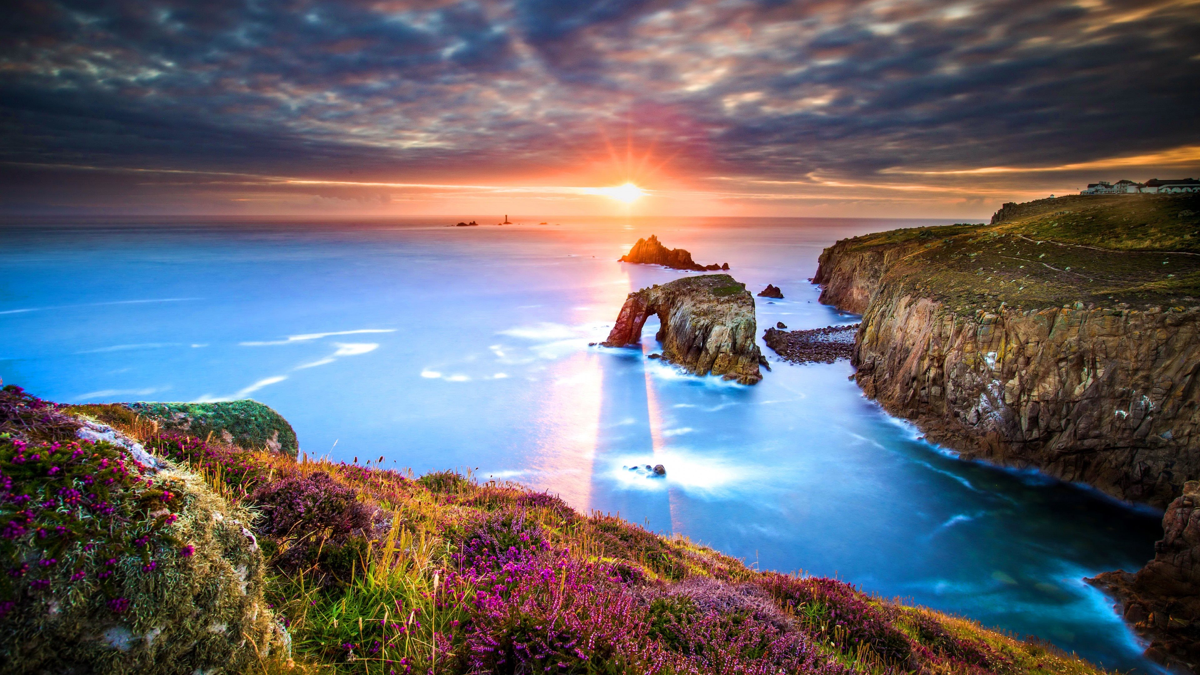 Scarica Sfondi Lands End 4k Mare Costa Alba Cornwall Inghilterra Regno Unito Monitor Con Risoluzione 3840x2160 Immagini Sul Desktop