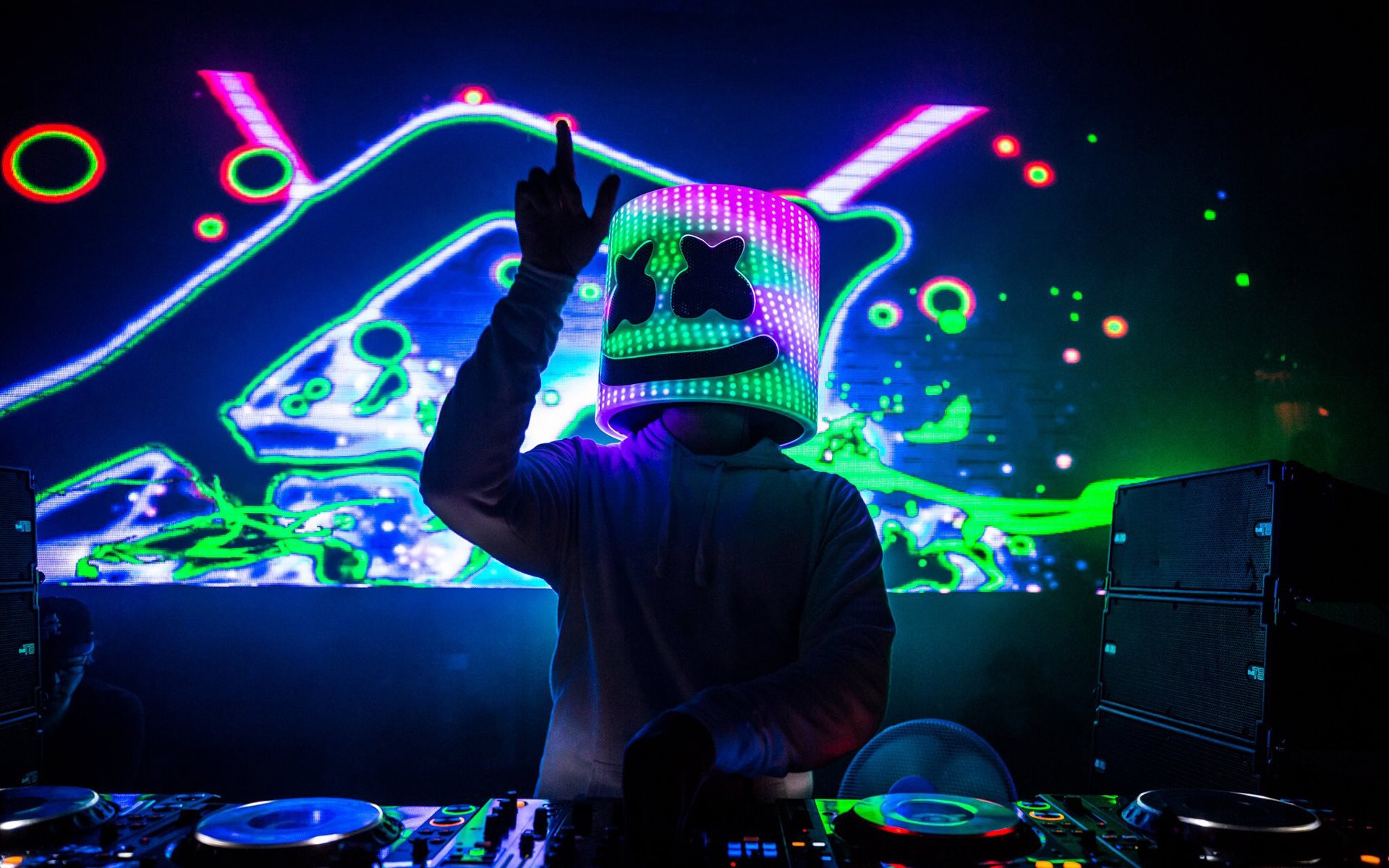 ダウンロード画像 Marshmello ナイトクラブ Djコンソール コンサート ネオン Dj 画面の解像度 19x10 壁紙 デスクトップ上