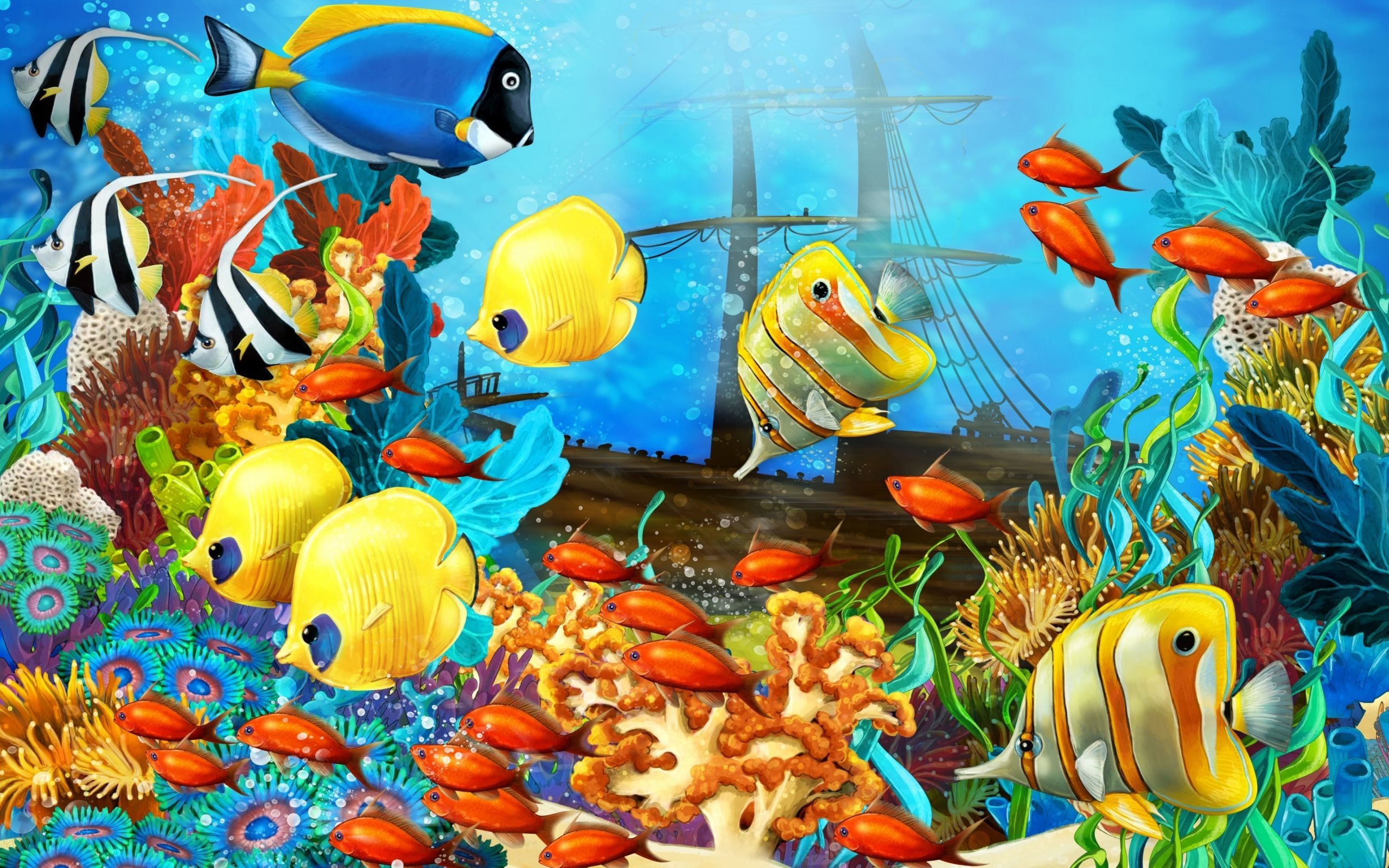 ダウンロード画像 水中世界 魚 サンゴ礁 画面の解像度 2560x1600 壁紙デスクトップ上