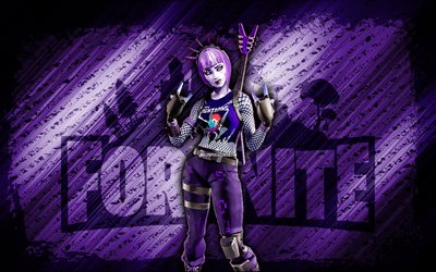 Dark Power Chord Fortnite, 4k, violet diagonal background, grunge art, Fortnite, artwork, Dark Power Chord Skin, Fortnite characters, Dark Power Chord, Fortnite Dark Power Chord Skin