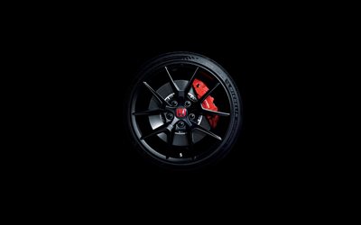 rueda negra, 4k, mínimo, fondos negros, rueda de honda, neumáticos, ruedas de automóviles, honda, imagen con ruedas, creativo, ruedas