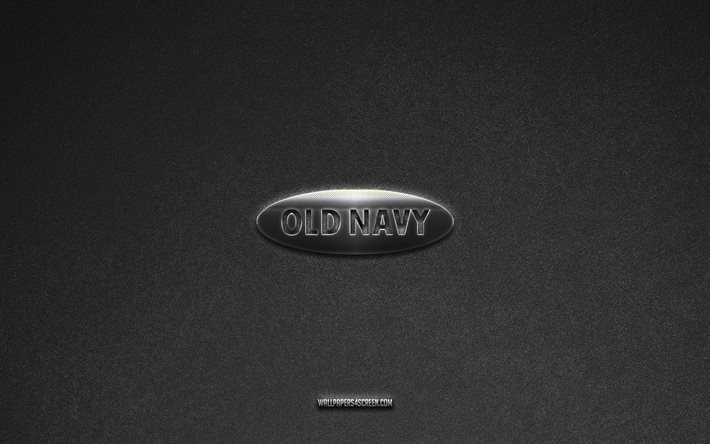 Old Navy logo, gray stone background, Old Navy emblem, manufacturers logos, Old Navy, manufacturers brands, Old Navy metal logo, stone texture