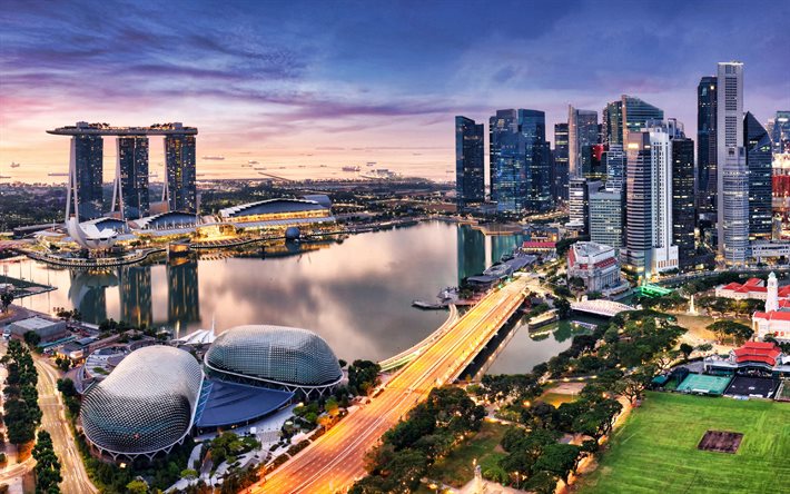 4k, singapur, marina bay, havadan görünüm, marina bay sands, downtown core, gökdelenler, singapur panoraması, singapur şehir, merkezi iş bölgesi, asya