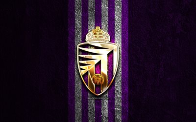 real valladolid goldenes logo, 4k, violetter steinhintergrund, la liga, spanischer fußballverein, real valladolid-logo, fußball, real valladolid-emblem, laliga, real valladolid cf, real valladolid fc, real valladolid neues logo