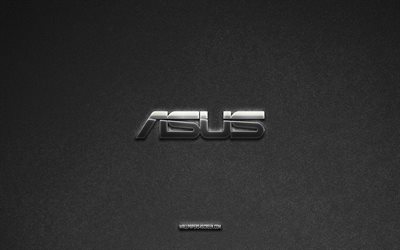 Asus logo, gray stone background, Asus emblem, manufacturers logos, Asus, manufacturers brands, Asus metal logo, stone texture