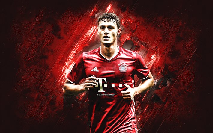 Benjamin Pavard, FC Bayern Munich, French football player, portrait, red stone background, Bundesliga, Germany, football