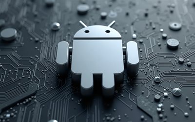 android 3d grey logo, 4k, android  logo, grauer motherboardhintergrund, android emblem, hintergrund für graue technologie, android, 3d  android  logo, android 3d  zeichen, android 3d  roboter