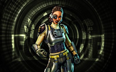 fortnite, 4k, vihreä kierretausta, luova, teräsen iho, fortnite steelsight iho, teräs, fortnite  hahmot