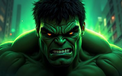 4k, Hulk, portrait, night, superheroes, Marvel Comics, bokeh, Hulk 3D, comisc art, Angry Hulk, fan art, Hulk 4K