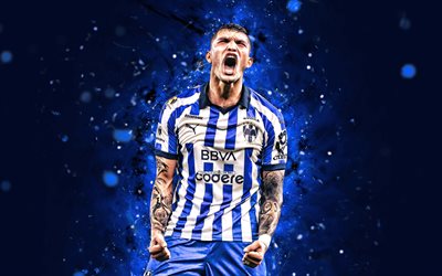 Brandon Vazquez, 4k, blue neon lights, Monterrey FC, Liga MX, american footballers, Brandon Vazquez 4K, football, soccer, CF Monterrey, Brandon Vazquez Monterrey FC