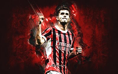 christian pulisic, ac milan, joueur de football américain, fond de pierre rouge, grunge, serie a, italie, football