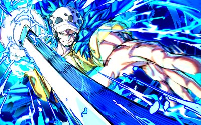 trafalgar d law dell'acqua, 4k, un pezzo, spada, battaglia, personaggi di un pezzo, capitolo 660, personaggi anime