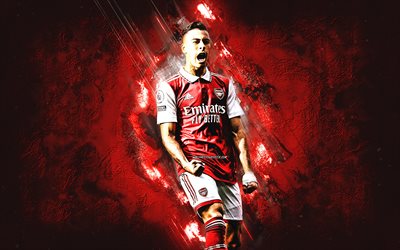 Gabriel Martinelli, Arsenal FC, brazilian football player, forward, portrait, red stone background, premier league, england, football