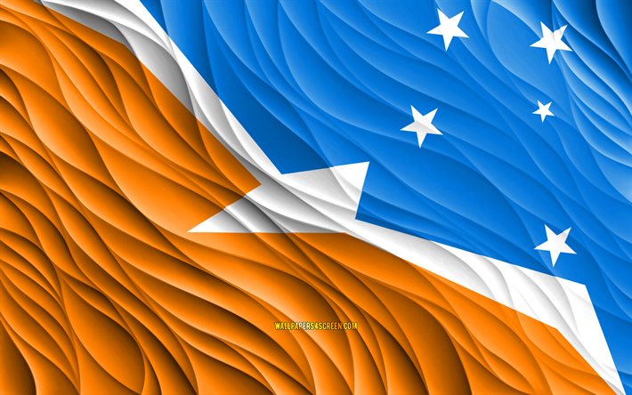 4k, 티에라델푸에고 국기, 물결 모양의 3d 플래그, 아르헨티나 지방, 티에라 델 푸에고의 국기, 티에라 델 푸에고의 날, 3d 파도, 아르헨티나의 지방, 티에라 델 푸에고, 아르헨티나