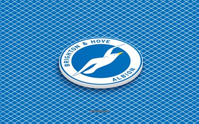 4k, Brighton Hove Albion FC isometric logo, 3d art, English football club, isometric art, Brighton Hove Albion FC, blue background, Premier League, England, football, isometric emblem, Brighton Hove Albion FC logo