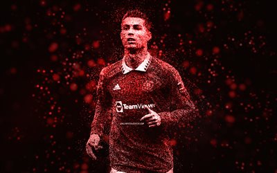 Cristiano Ronaldo, Red Glitter Art, CR7, World Football Star, Cristiano Ronaldo Silhouette, Manchester United FC, Football