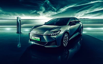 Toyota bZ3, 4k, car charging, 2023 cars, electric cars, CN-spec, Silver Toyota bZ3, 2023 Toyota bZ3, japanese cars, Toyota