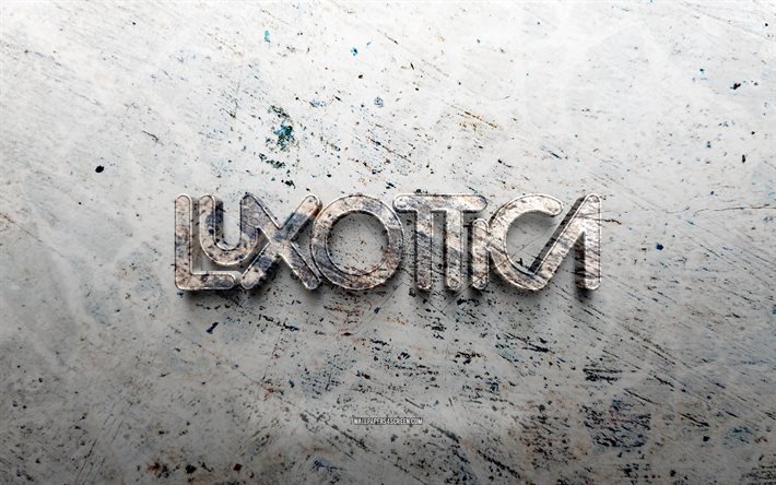 luxottica 스톤 로고, 4k, 돌 배경, 룩소티카 3d 로고, 브랜드, 창의적인, 룩소티카 로고, 그런지 아트, 룩소티카