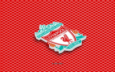4k, Liverpool FC isometric logo, 3d art, English football club, isometric art, Liverpool FC, red background, Premier League, England, football, isometric emblem, Liverpool FC logo