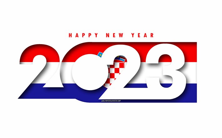 hyvää uutta vuotta 2023 kroatia, valkoinen tausta, kroatia, minimaalista taidetta, 2023 kroatian konseptit, kroatia 2023, 2023 kroatia tausta, 2023 hyvää uutta vuotta kroatia