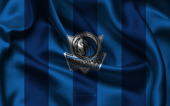4k, logo dallas mavericks, tecido de seda preto azul, time de basquete americano, emblema do dallas mavericks, nba, dallas mavericks, eua, basquetebol, bandeira do dallas mavericks