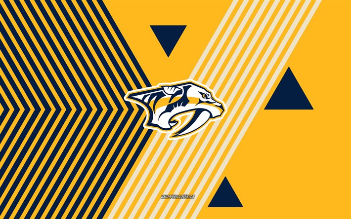 nashville predators logotyp, 4k, amerikanskt hockeylag, gula blå linjer bakgrund, nashville predators, nhl, usa, linjekonst, nashville predators emblem, hockey