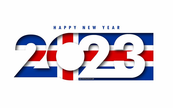 feliz año nuevo 2023 islandia, fondo blanco, islandia, arte mínimo, conceptos de islandia 2023, islandia 2023, fondo de islandia 2023, 2023 feliz año nuevo islandia