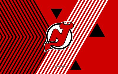 logo dei diavoli del new jersey, 4k, squadra di hockey americana, sfondo rosso linee nere, diavoli del new jersey, nhl, stati uniti d'america, linea artistica, emblema dei diavoli del new jersey, hockey