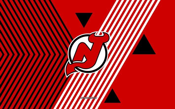 new jersey devils logotyp, 4k, amerikanskt hockeylag, röda svarta linjer bakgrund, new jersey devils, nhl, usa, linjekonst, new jersey devils emblem, hockey