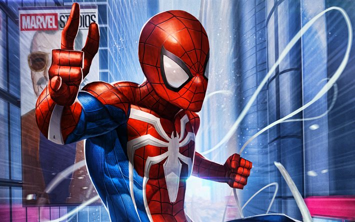 4k, Spider-Man, street, 3D art, Marvel comics, creative, superheroes, Cartoon Spider-Man, abstract art, SpiderMan, Spider-Man 4k