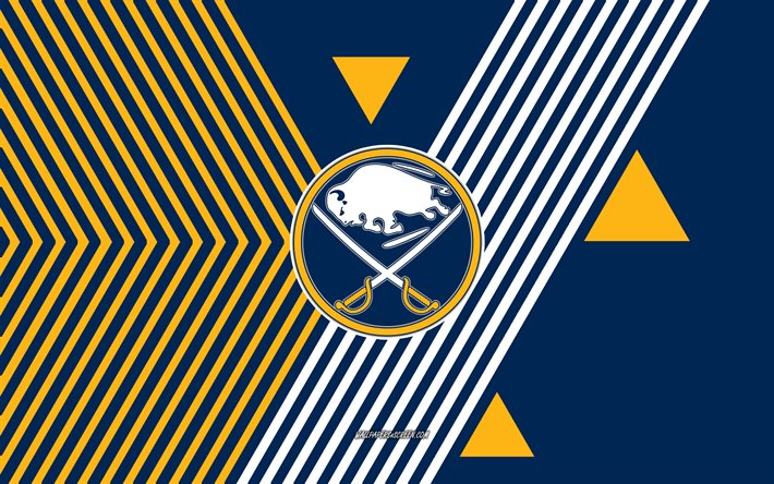 buffalo sabres logotyp, 4k, amerikanskt hockeylag, gula blå linjer bakgrund, buffalo sabres, nhl, usa, linjekonst, buffalo sabres emblem, hockey