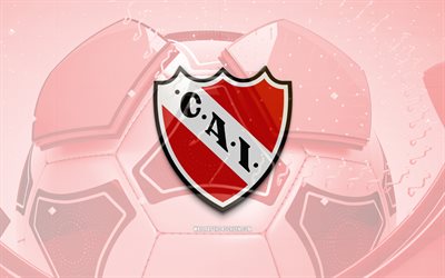 CA Independiente glossy logo, 4K, red football background, Liga Profesional, soccer, argentine football club, CA Independiente 3D logo, CA Independiente emblem, Independiente FC, football, sports logo, CA Independiente logo, CA Independiente