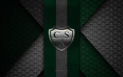 Club Atletico Sarmiento, Argentina Primera Division, green white knitted texture, Club Atletico Sarmiento logo, Argentina football club, Club Atletico Sarmiento emblem, football, Junin, Argentina, Sarmiento FC