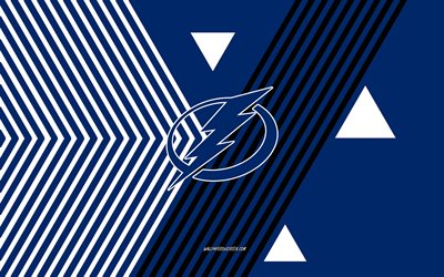 tampa bay lightning logo, 4k, amerikanische eishockeymannschaft, weiße blaue linien hintergrund, tampa bay blitz, nhl, vereinigte staaten von amerika, strichzeichnungen, tampa bay lightning emblem, eishockey