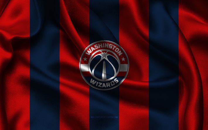 4k, Washington Wizards logo, blue red silk fabric, American basketball team, Washington Wizards emblem, NBA, Washington Wizards, USA, basketball, Washington Wizards flag