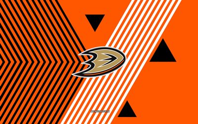 logo degli anaheim ducks, 4k, squadra di hockey americana, sfondo arancione linee nere, anaheim ducks, nhl, stati uniti d'america, linea artistica, stemma degli anaheim ducks, hockey