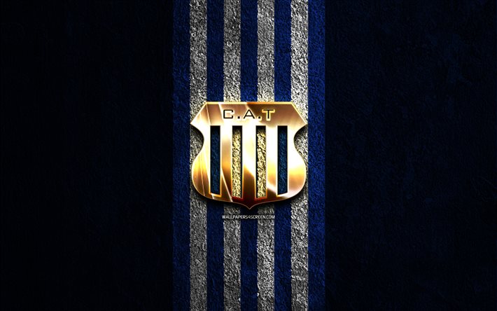 ca talleresin kultainen logo, 4k, sininen kivi tausta, liga professional, argentiinalainen jalkapalloseura, ca talleresin logo, jalkapallo, ca talleresin tunnus, club atletico talleres, ca talleres, talleres fc, talleres cordoba
